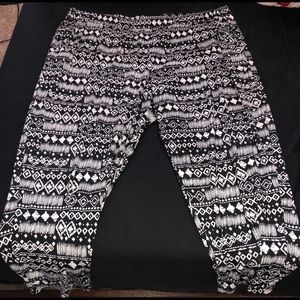 Printed black and white pants.